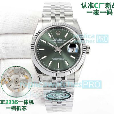 Clean Factory Swiss Copy Rolex Datejust 36mm Green Dial Stainless Steel Watch 